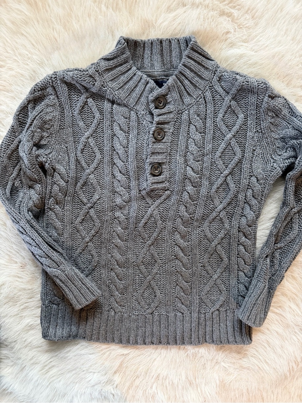 Gap Kids -cotton wool chunky cable knit sweater heather grey Boys Size Small 6-7